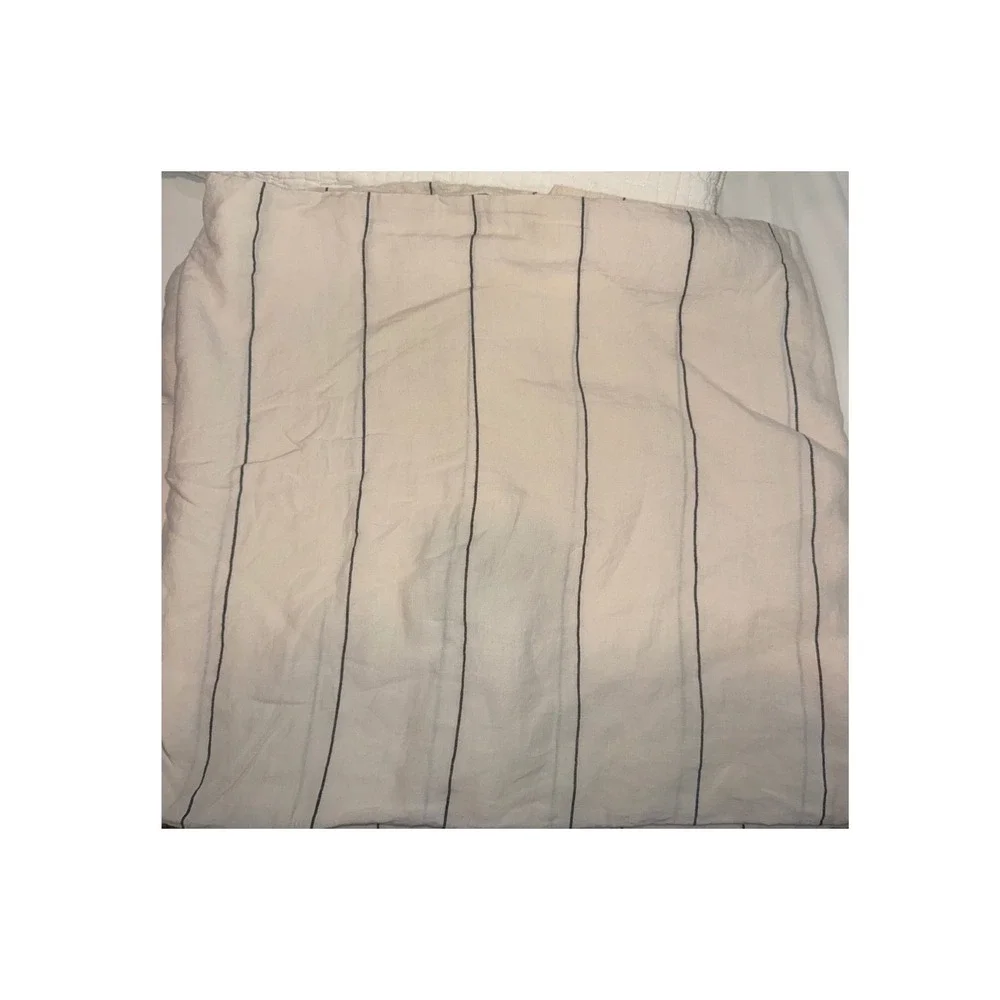 CB2 Pinstripe Linen White Full Queen Duvet Cover 100% Linen 88x92 FLAW